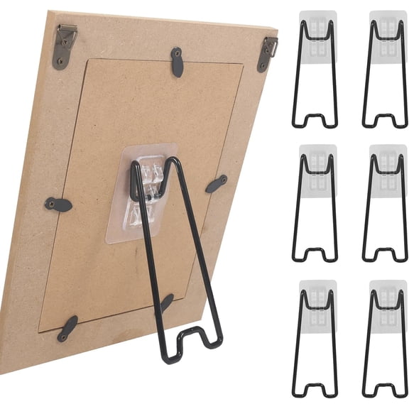 XBQUSVI Picture Frame Stand Stainless Steel Tabletop Easel with Self-Adhesive for 5.9-10.2 inch Frames 6-Pack Black