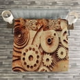thumbnail image 3 of Ambesonne Vintage Quilted Bedspread Set 3 Pcs, Mechanical Clocks Gears, Queen Size, Dark Orange Beige, 3 of 3