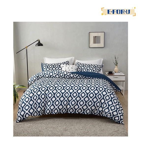 Duvet Cover Set Queen Size Reversible Geometric Print Soft Bedding Set