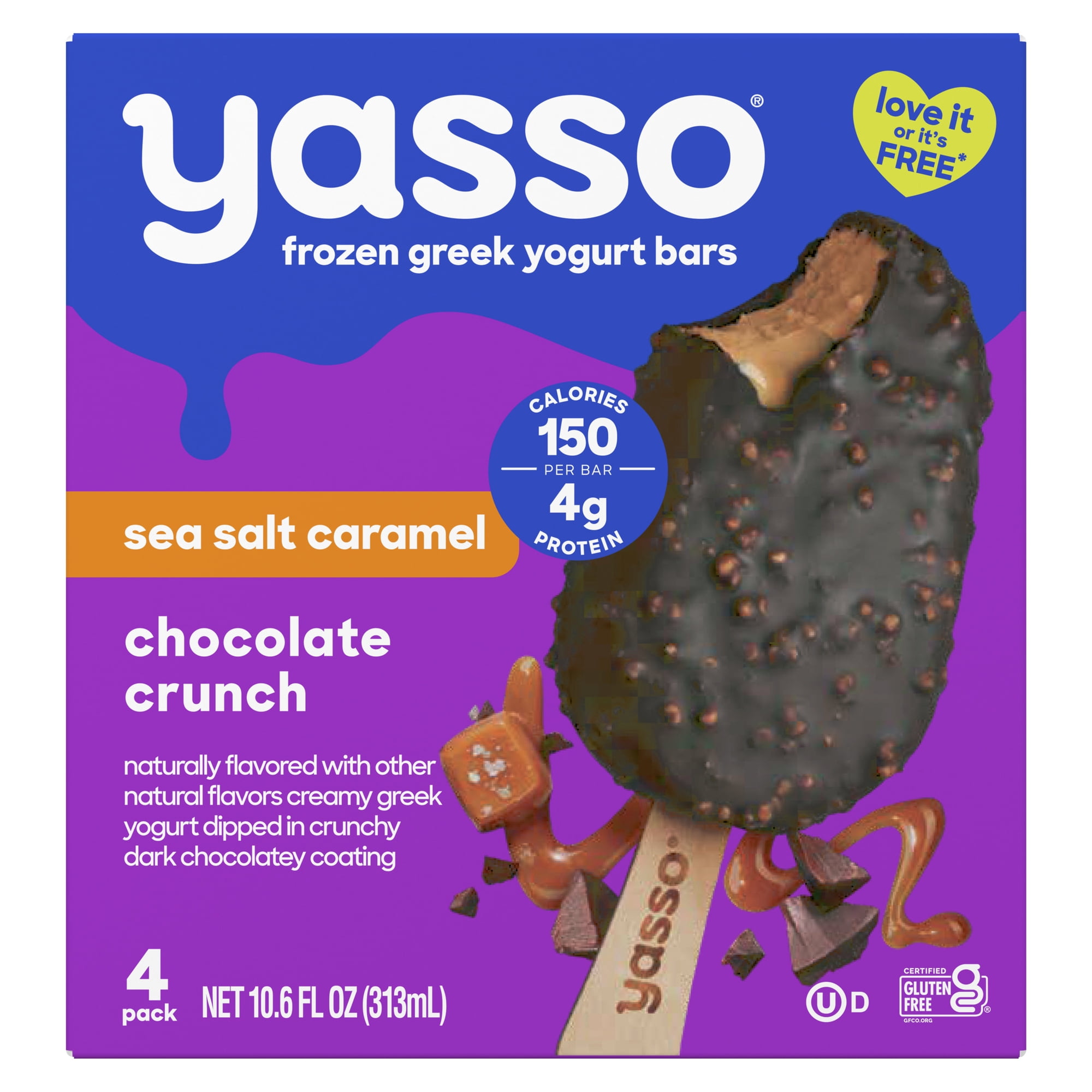Yasso Frozen Sea Salt Caramel Chocolate Crunch Greek Yogurt Bars, Kosher, Gluten-Free 4 Count
