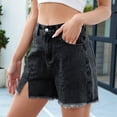 thumbnail image 6 of Women High Waisted Stretchy Casual Denim Shorts Front-Slit Frayed Hem Summer Trendy Jorts Black & Gray XXL, 6 of 9