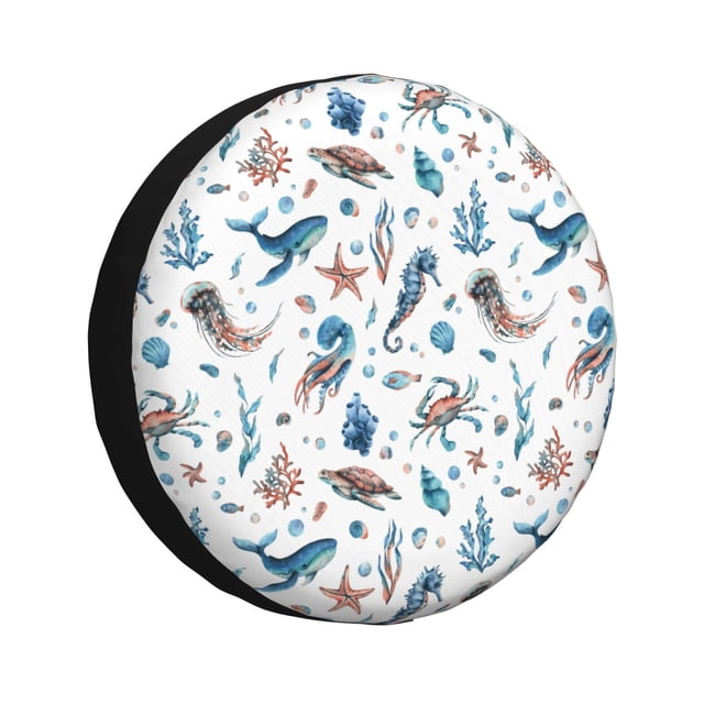 Fotbe Undersea Animals Funda de Llanta de Repuesto con Estampado, Engrosada, Ajuste Universal para Jeep, Remolque, RV, SUV, Camión-16 inch