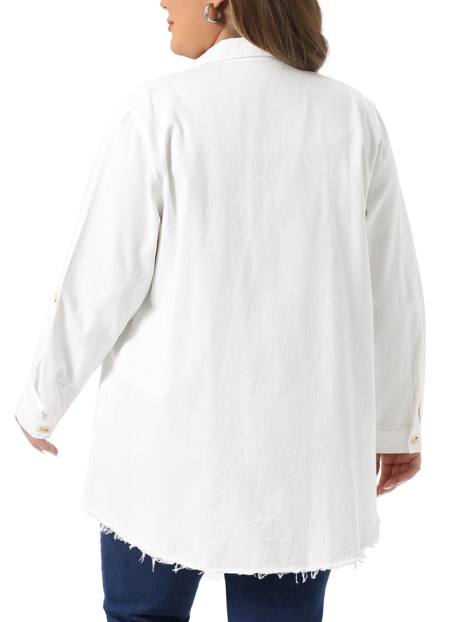 DARING DIVA Women's Plus Size Chambray Top Button Down Denim Tops 2X White