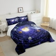 thumbnail image 2 of Outer Space Comforter Set Queen Universe Themed Bedding Set Teens Solar System Bedding Comforter Sets, Purple Galaxy Starry Sky Duvet Insert Outer Planet Print Quilt 3 Pcs, 2 of 5