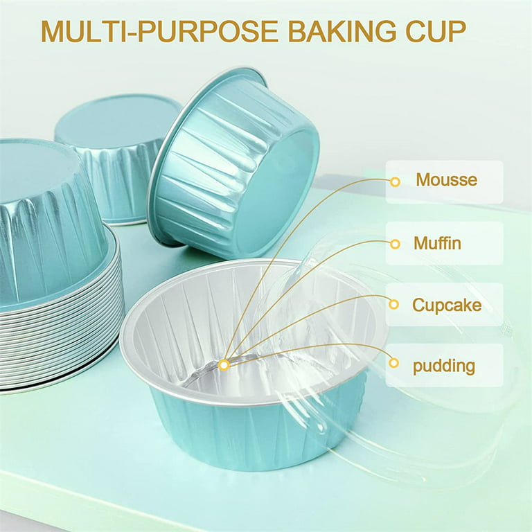 RETON 100 PCS Aluminium Foil Baking Cups, Mini Cake Pans with Lids, 5 oz  Foil Cupcake Cups Cupcake Liners, Disposable Ramekins Muffin Cups for Party