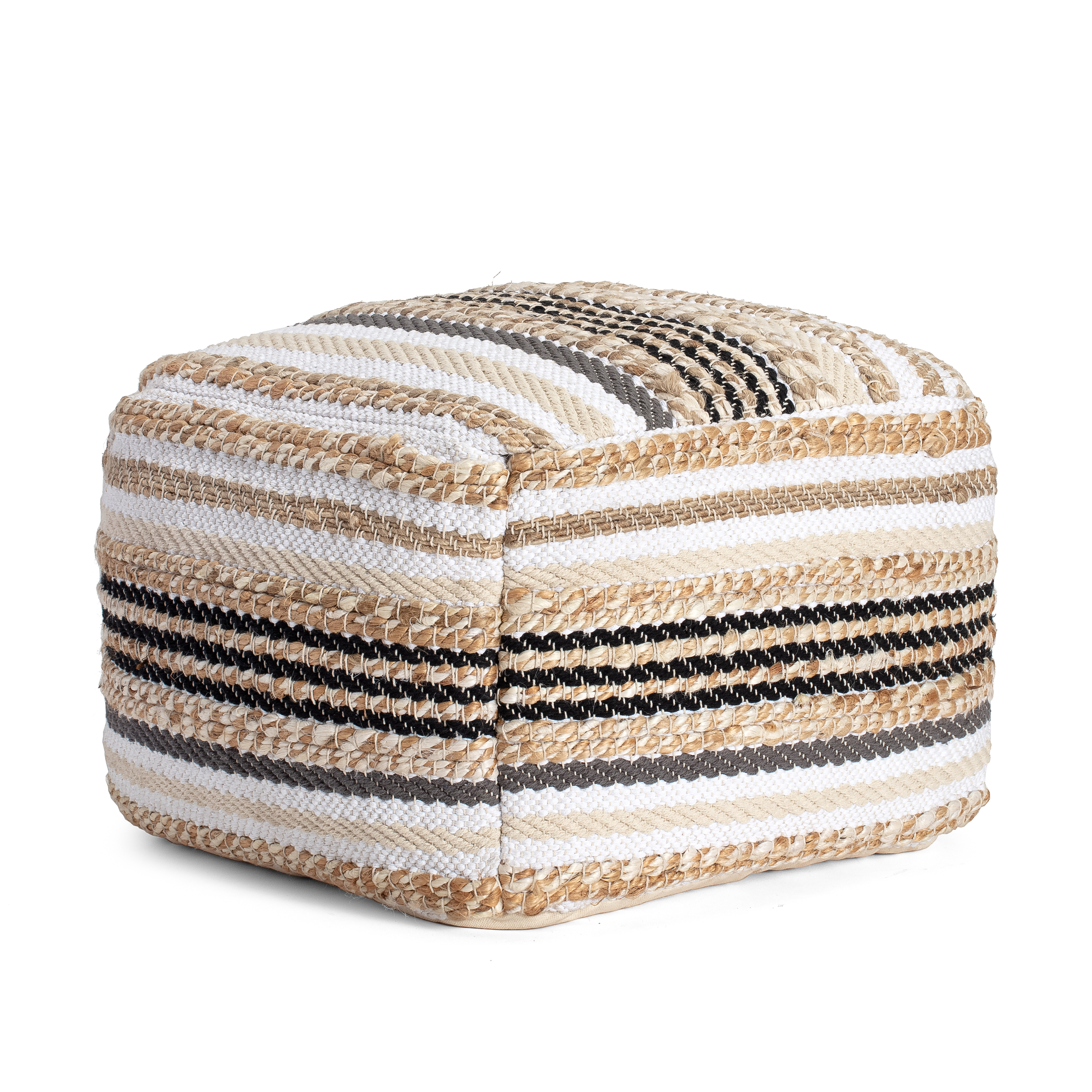 Anji Mountain Arsenal 22" Square Pouf Ottoman Beige & Grayscale