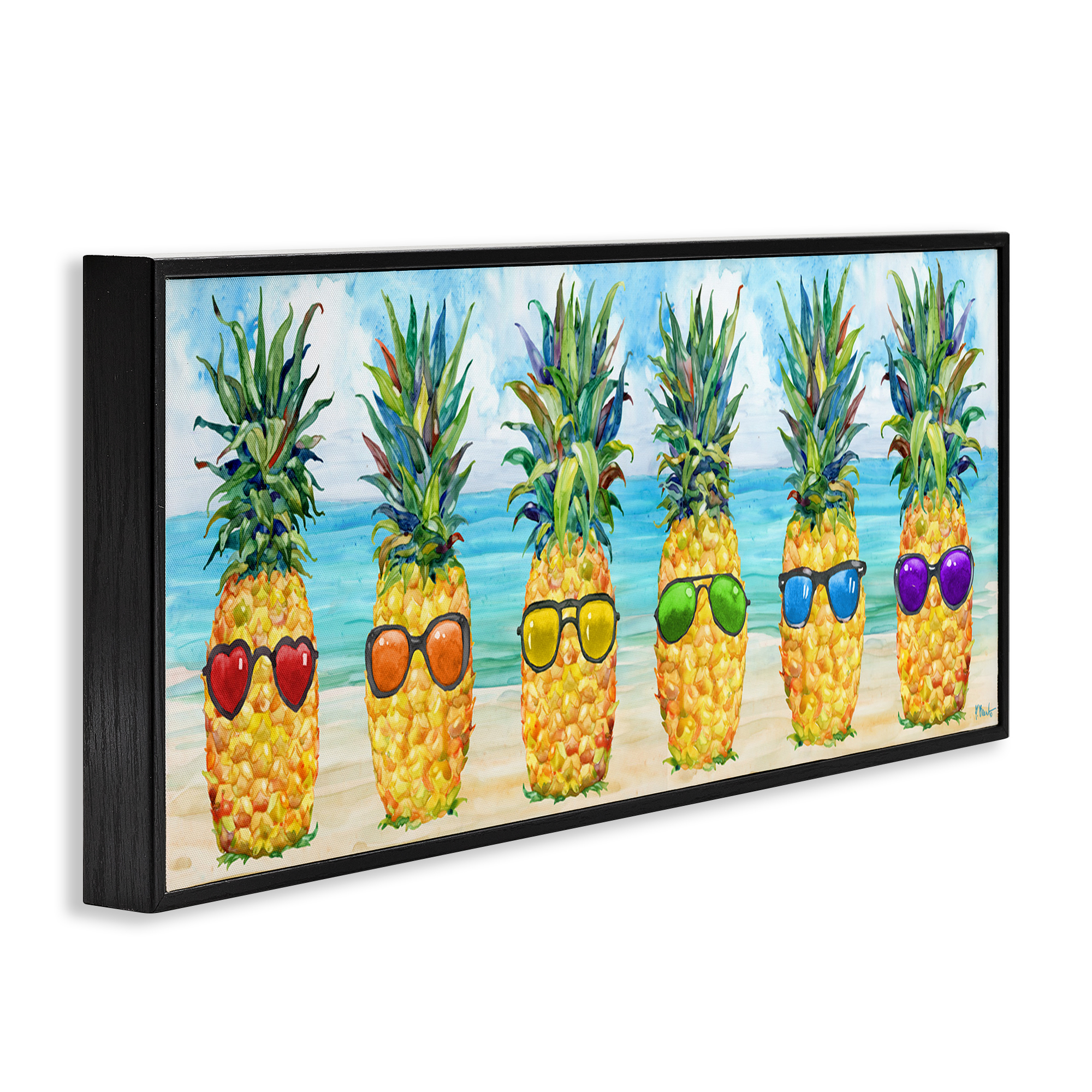 Stupell Industries Rainbow Beach Pineapples Food & Beverage Painting Black Framed Art Print Wall Art, 24 x 10
