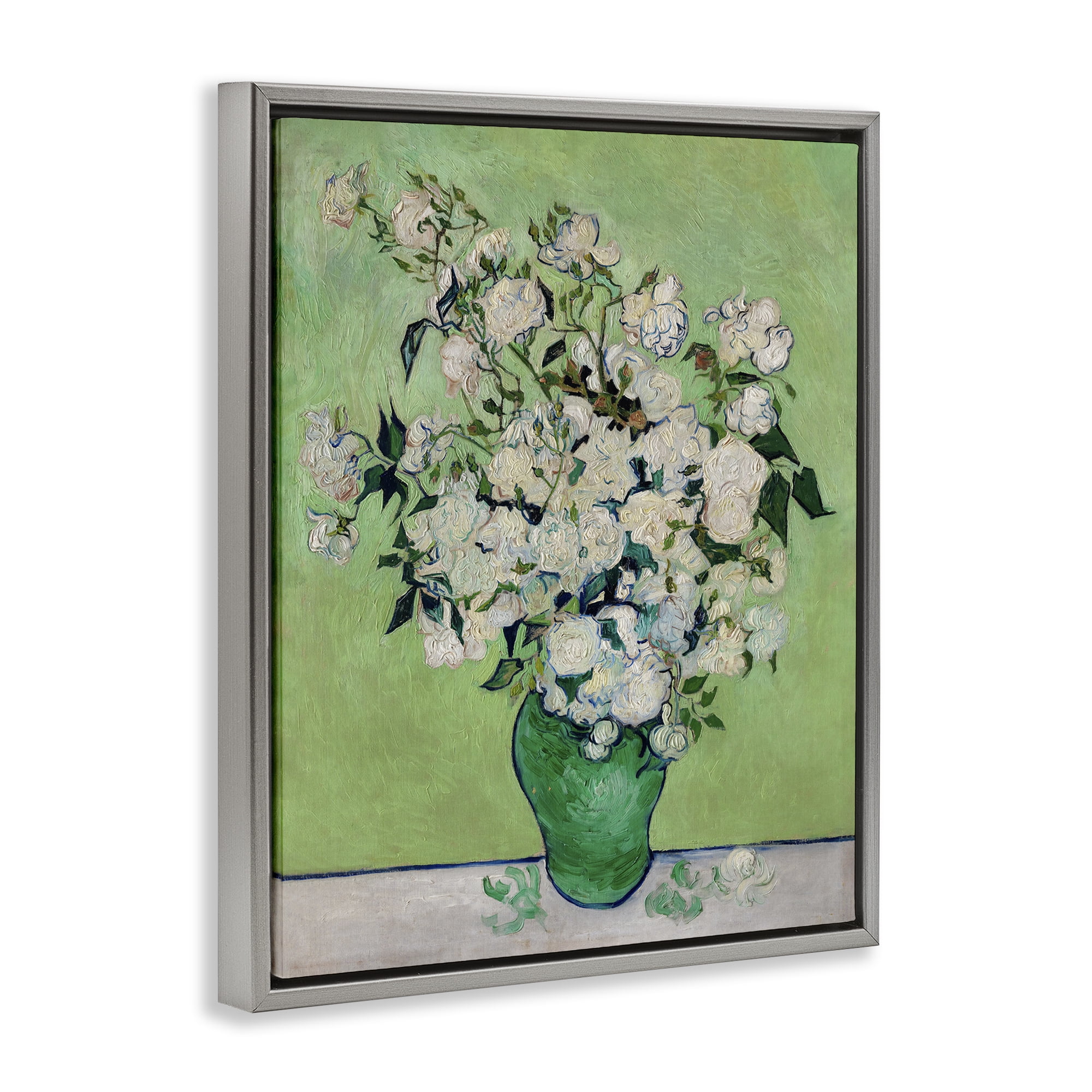 Stupell Industries Van Gogh Roses Botanical & Floral Painting Gray Floater Framed Art Print Wall Art, 25 x 31