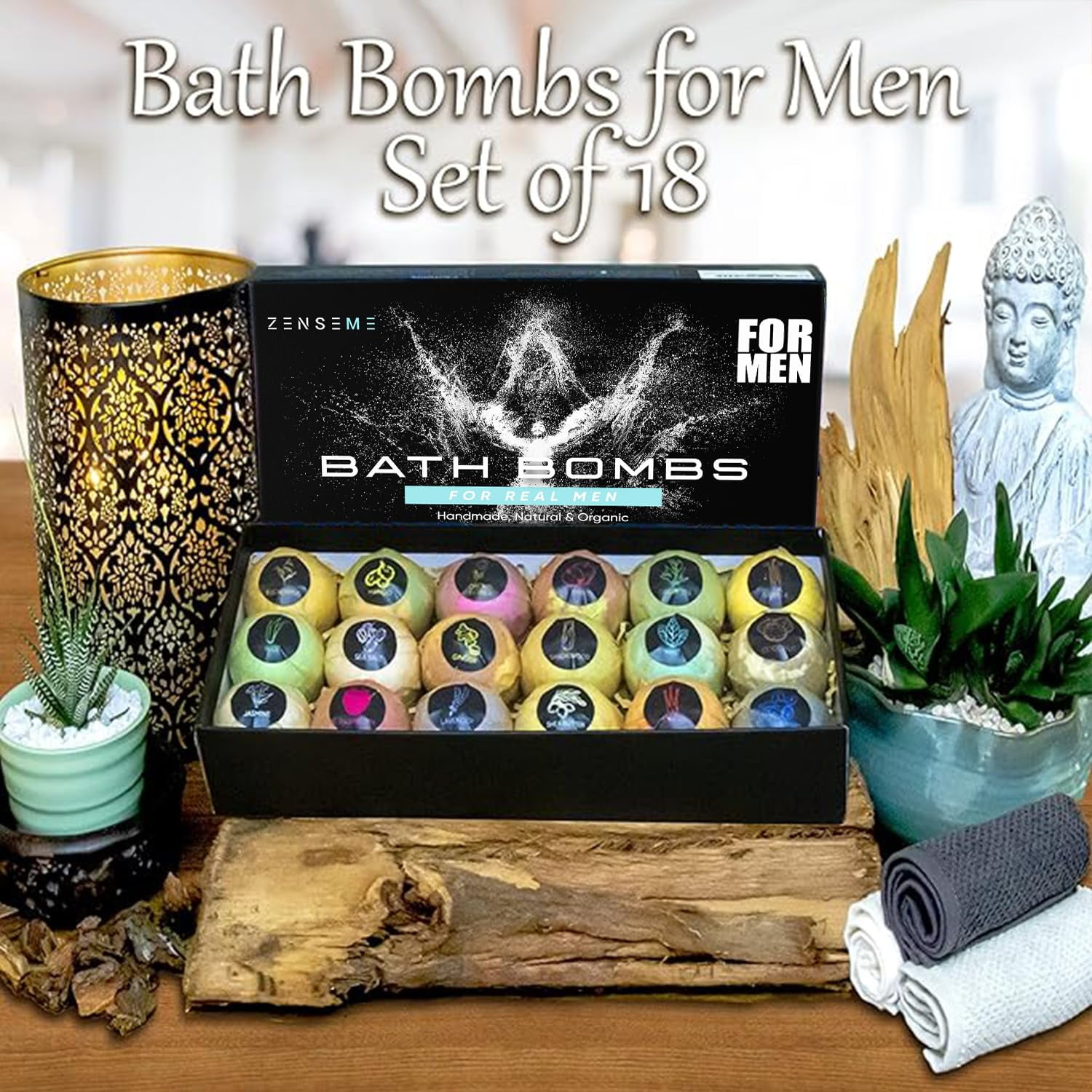 Bath Bombs for Men, Gift Set of 18 Scented Organic Handmade Bath