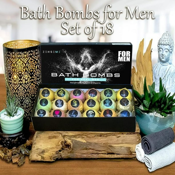 Bath Bombs for Men, Gift Set of 18 Scented Organic Handmade Bath