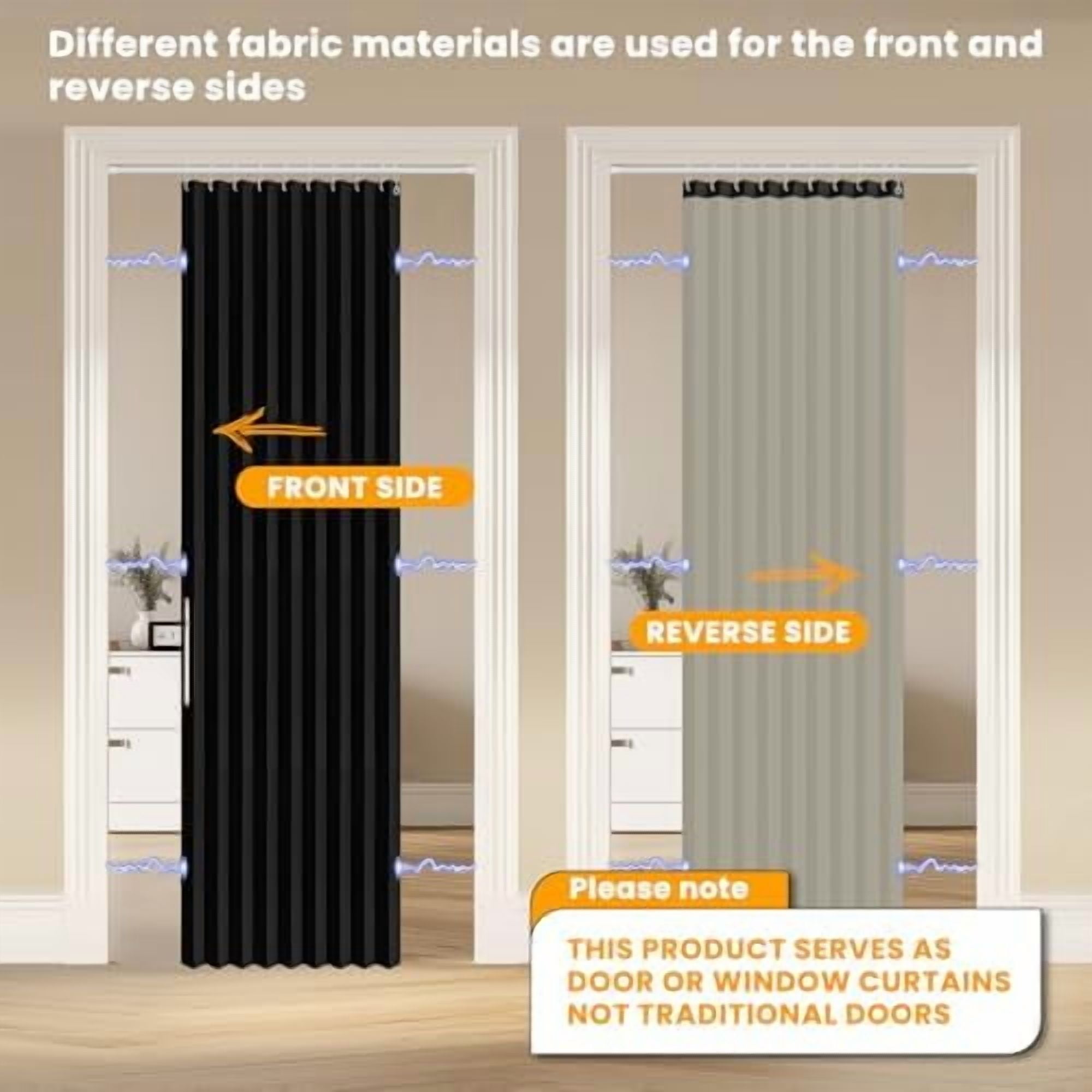 100% Blackout Magnetic Door Curtain Accordion Doors Interior Closet Door Curtain Invisible Applicable Bedroom Room Living Room Doorway (Black 42" W x 78" L) 1 Panel