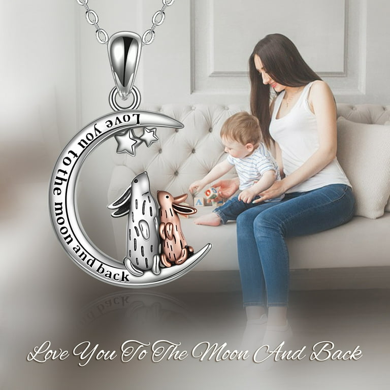 YAFEINI Rabbit Mum Daughter Necklace Silver Bunny Moon Star