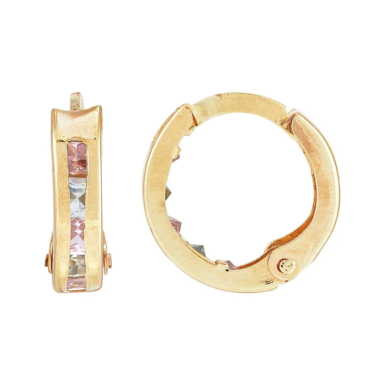 Brilliance Fine Jewelry Blue and Pink Cubic Zirconia Huggie in 10K Yellow Gold