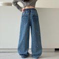 thumbnail image 5 of mgoYE Girls Baggy Jeans Size 10-12 Girls Cute Wide Leg Flared Jeans Kids Oversized Elastic Waist Paper Bag Pants with Pockets Ripped Jeans for Girls(Blue,4-5 Years), 5 of 9