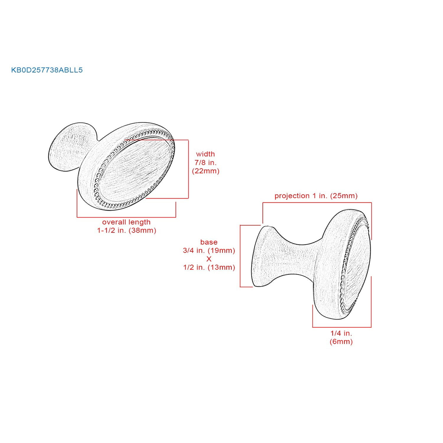 Allen + Roth D2577-38ABLL - 1-1/2 in. (38mm) Oval Cabinet Knob - Aged Brass - 10 Pack