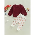 thumbnail image 4 of Arvbitana Infant Baby Girl Boy Christmas Outfits Long Sleeve Solid Color Waffle Pullover + Santa Tree Print Trousers Autumn Casual Suit 2Pcs 0-24M, 4 of 9