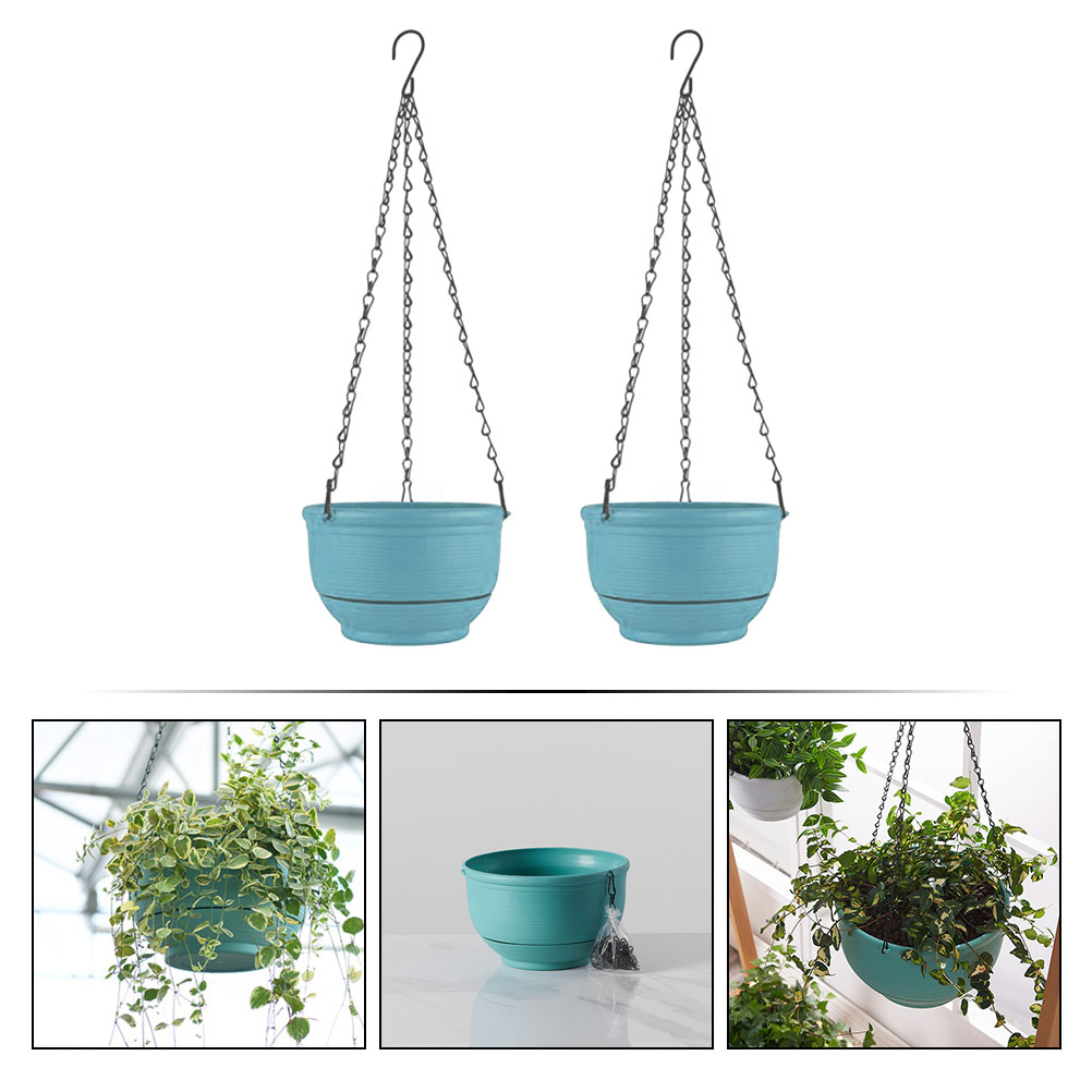 FENGGUIQU 2 Pcs Hanging Flower Pot for Balcony Plastic Green for Living Room 9.2*5.5in