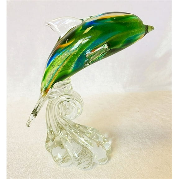 Hand Made Multi Color On Clear Shell Glass Dolphin Figurine