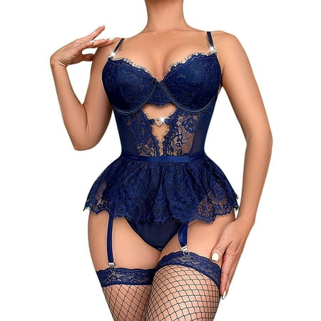 Midwennn Women s Lace Embroidered Passionate Sexy Lingerie Set  Hanging Neck Towel Bra for Women