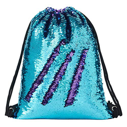 Star Shape Spotted Green Fabric for Kids Girls Mermaid Reversible Sequin Drawstring Backpack//Bag Clear Iridescent Squin