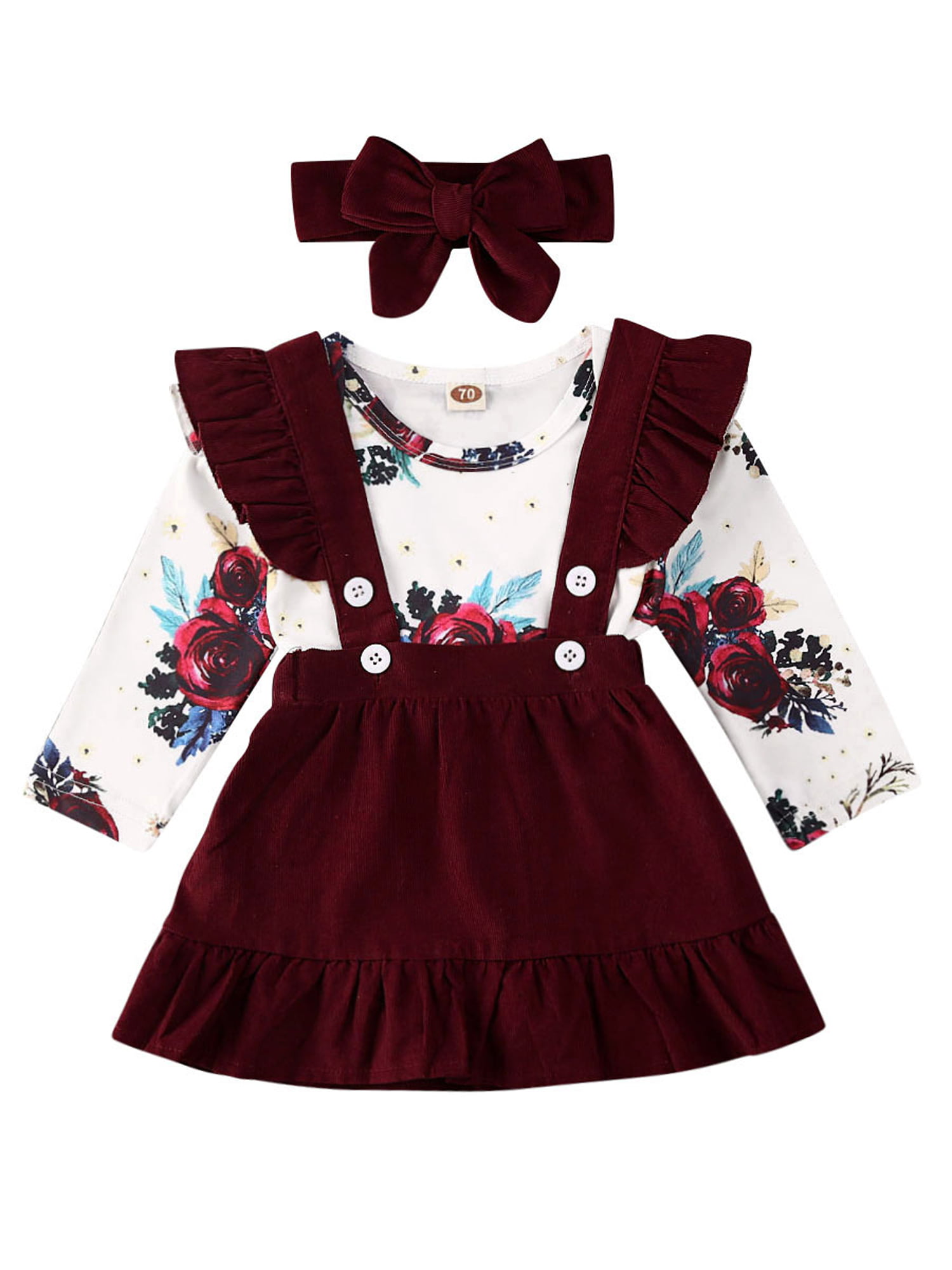 Baby Girls Suspender Skirt Sets,Newborn Long Sleeve Letter Romper Bodysuit Suspender Dress Headband Thanksgiving Outfits 