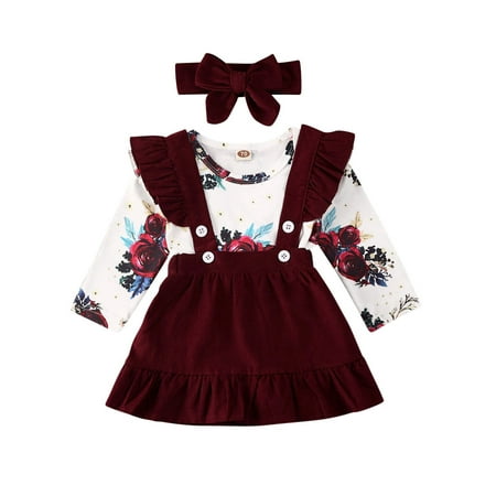 

Livingsenburg Newborn Baby Girl Romper Jumpsuit Skirts Set Headband Outfit