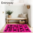 thumbnail image 3 of ODIKA 3'x5' Machine Washable Non-Slip Area Rug, Buffalo Check Evergreen and Sleigh Motif Festive Pair High Traffic Rug with Pad, Pink, 651842, 3 of 8