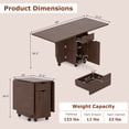 thumbnail image 3 of Costway Folding Dining Table with Lockable Wheels, 2 Drawers & 2 Cabinets for Small Spaces Walnut, 3 of 10