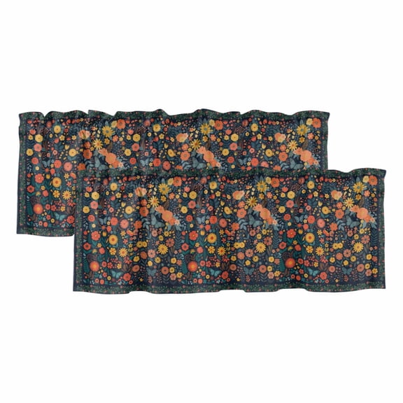 2 Pack Boho Flowers Valances for Windows Bedroom Living Room Window Treatments, Spring Abstract Watercolor Floral Leaf Rod Pocket Valance Drapes Short Kitchen Curtains Over Sink 42"x18"