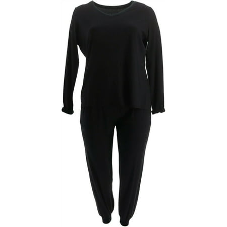 AnyBody Loungewear Cozy Knit Velour Pajama Set Black XXS NEW A345311
