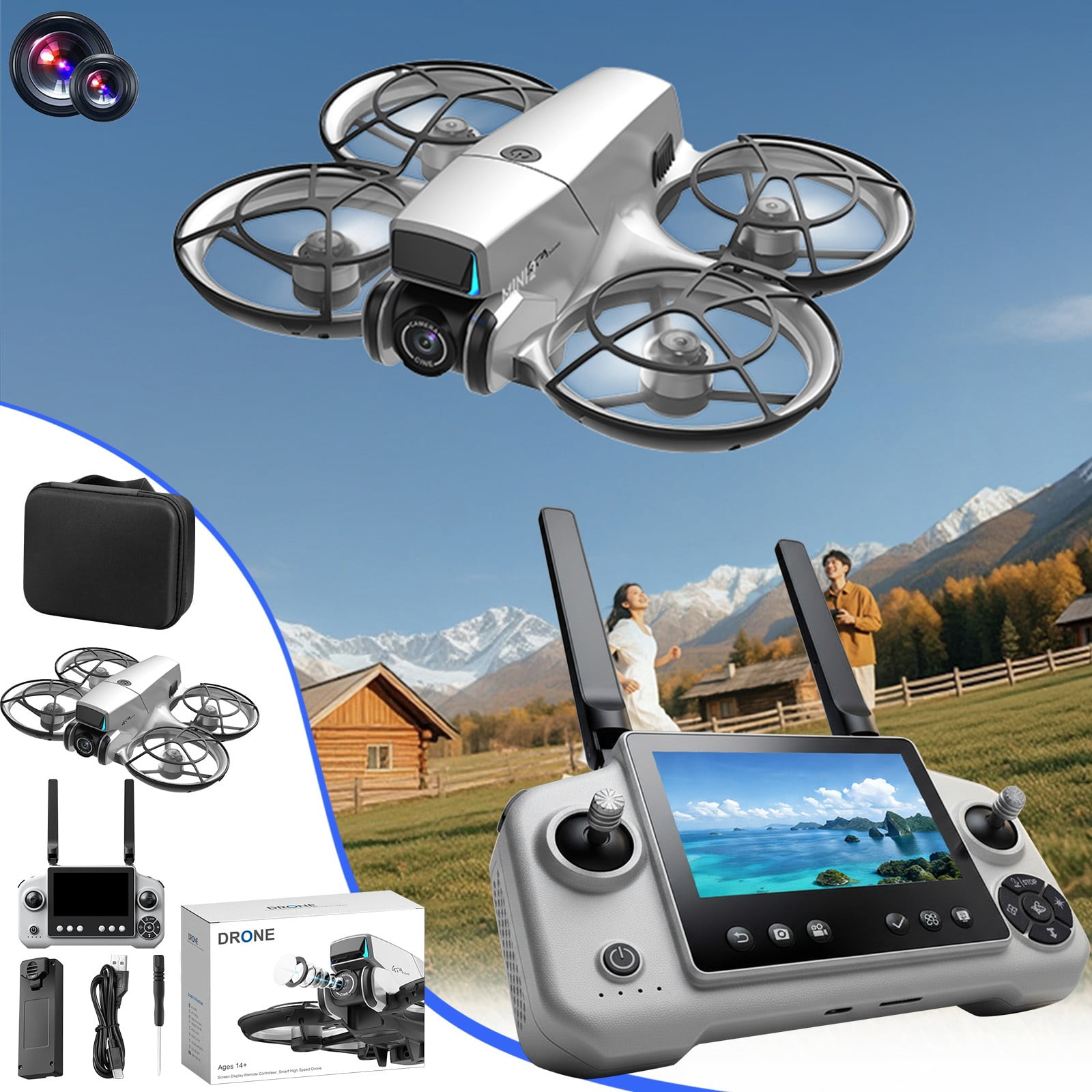 1080P Camera Brushless Motor Drone Toy,4.3 Inch Screen Display RC Quadcopter,High Stability Wind Resistant Flying Drone,HD Video Transmission Smart Aircraft Toy