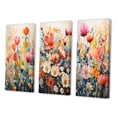 thumbnail image 3 of Designart "Multicolored Flowers composition IV" Floral Wall Art Set Of 3 - Red Plants Canvas Set For Living Room Decor, 3 of 7