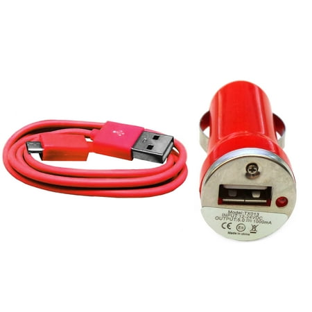 Importer520 Red Mini USB Home Wall + Car Charger + Micro USB Data Sync / Battery Charge Cable For Pantech Breakout 4G Android Phone (Verizon (Best Battery Android Phone Under 10000)