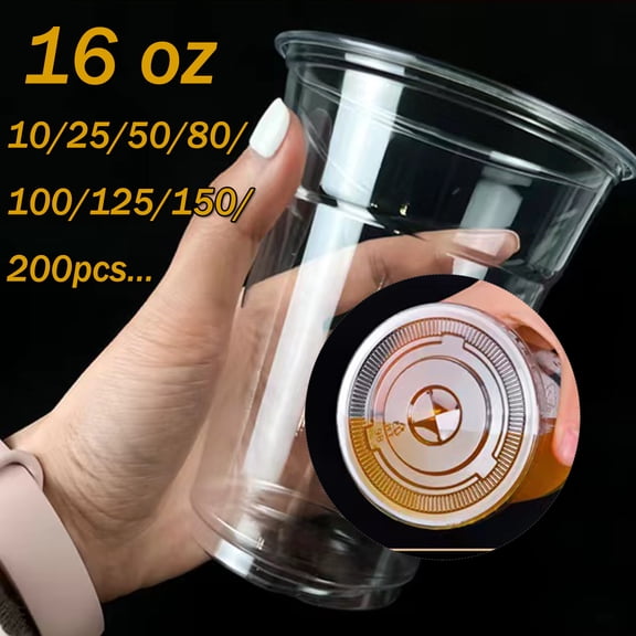 16 Oz. Clear Plastic Cups with/without Flat Lids PET Crystal Clear Disposable 16oz