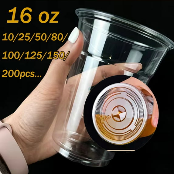 16 Oz. Clear Plastic Cups with/without Flat Lids PET Crystal Clear Disposable 16oz