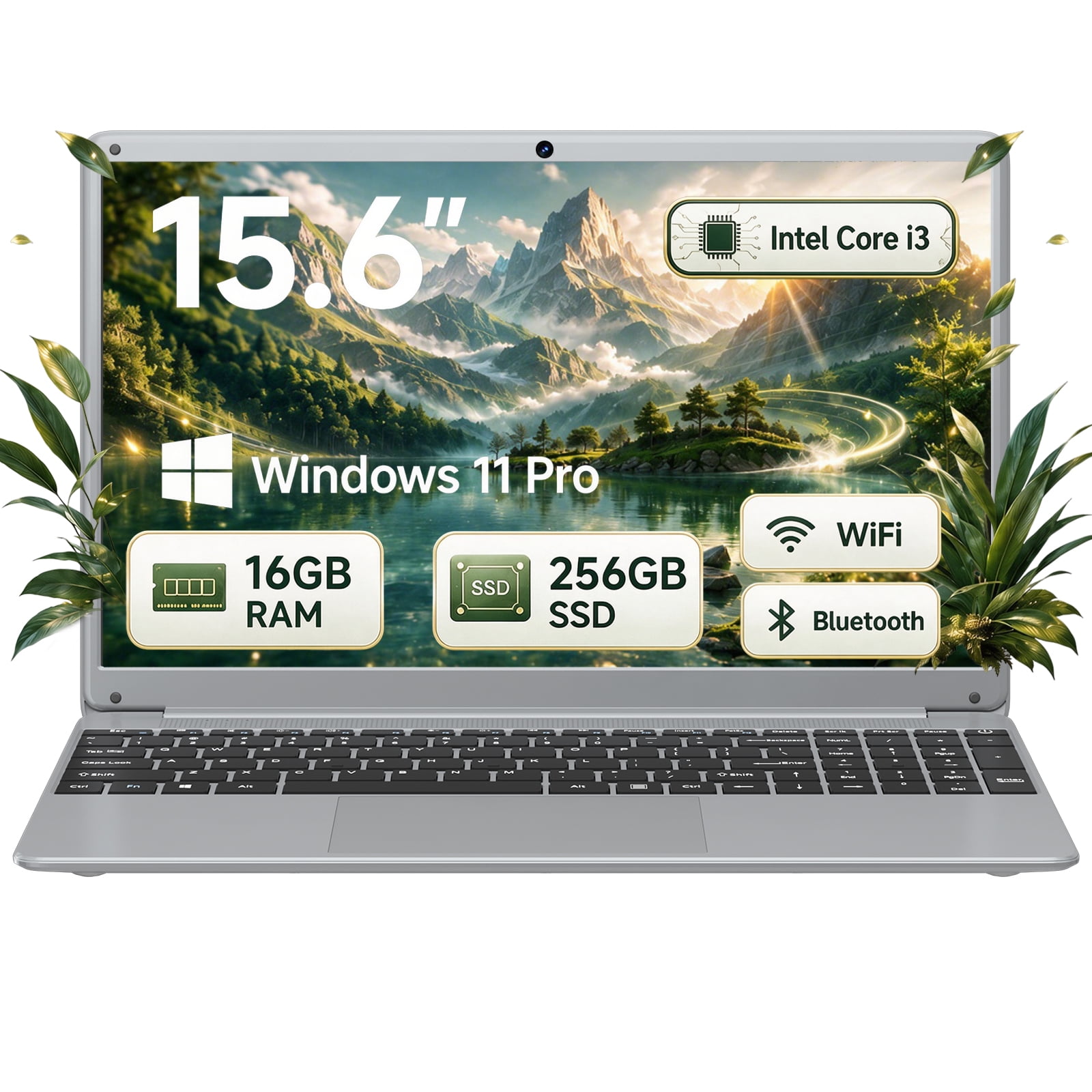 ARCBUC 15.6" Laptop , 16 GB RAM, 256GB SSD, Intel i3 5005U with 2 Cores, 5000mAh, FHD Display, Office 2024, Windows 11 PRO for Business, Student, Dark Gray