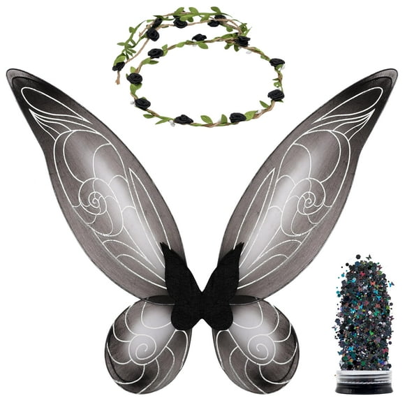 Accesorios de disfraz Funcredible Fairy Black Wings Crown Glitter