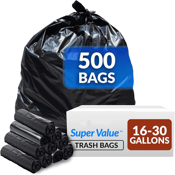16-25 Gallon Trash Bags | 500 Bags | Black | Home, Kitchen | Strong | Garbage