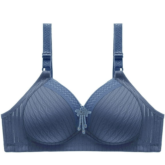 Bigersell Lace Bra Women Solid Color Fashion Bowknot Comfortable Hollow Out Bra Underwear No Underwire Big & Tall Size Strapless Bra for Big Busted Female, Style 7705, Blue 40B