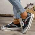 thumbnail image 2 of Mepaouo Fashion Sneakers for Women Rhinestone Flat Platform Canvas Walking Casual Shoes(Black,5.5), 2 of 9