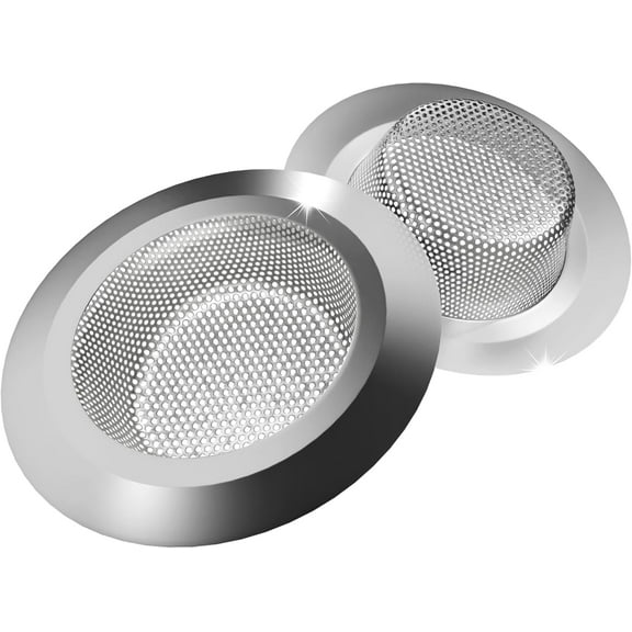 Pack of 2 Kitchen Sink Strainers – 4.5-Inch Stainless Steel Drain Strainers with Large Wide Rims – Food Catchers for Bathroom, RV, Lavatory, and Kitchen Sinks