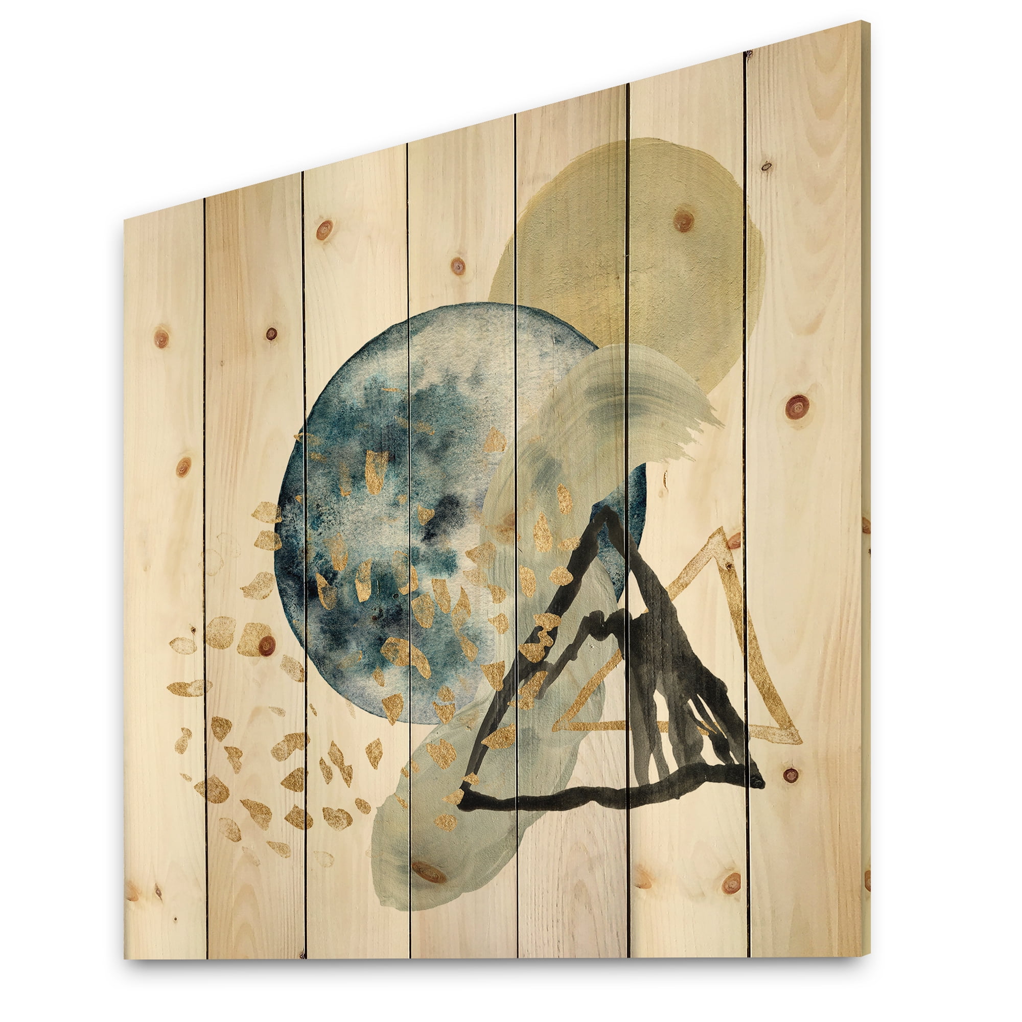 Designart 'Minimalistic Landscape of Moon With Mountains II' Modern Print on Natural Pine Wood