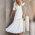 thumbnail image 6 of IBTOM CASTLE Women's Sexy Deep V Neck Boho Dress Lace Floral Ruffle Wedding Bridesmaid Cocktail Party Long Maxi Dress XL White-5, 6 of 8