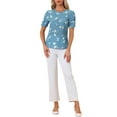 thumbnail image 2 of INSPIRAR CHIC Blusas de Mujer con Fruncidos Cuello Redondo de Manga Corta Espalda con Abertura Floral Talla XS Floral Azul, 2 of 6