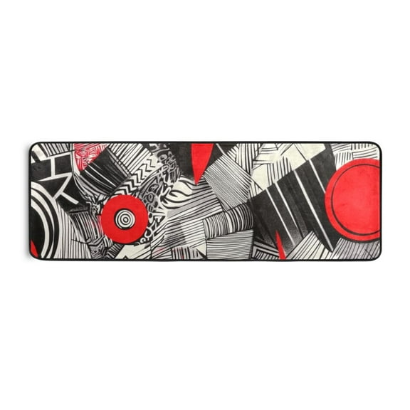 Red and Gray Abstract Art Runner Rug for Hallways Kitchen Non Slip 2'x 6' Washable Hall Carpet for Bedroom Entryway Laundry Room