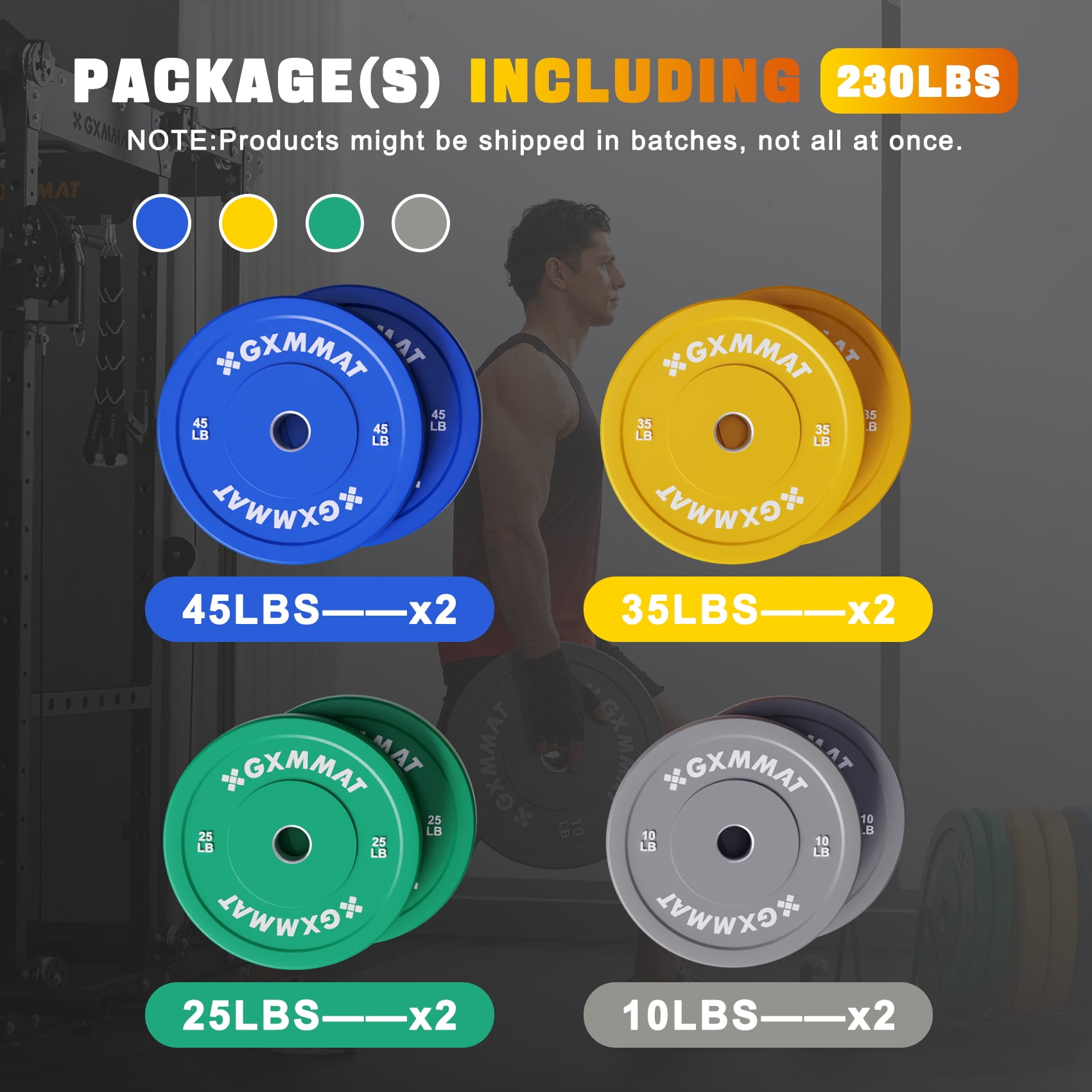 2-Inch Olympic Full Rubber Weight Plates|10/25/35/45LB High-Bounce barbell weight set(8 packs 230LBS) With Steel Insert|fit for Strength Training Weightlifting&Crossfit|Home Gym Compatible