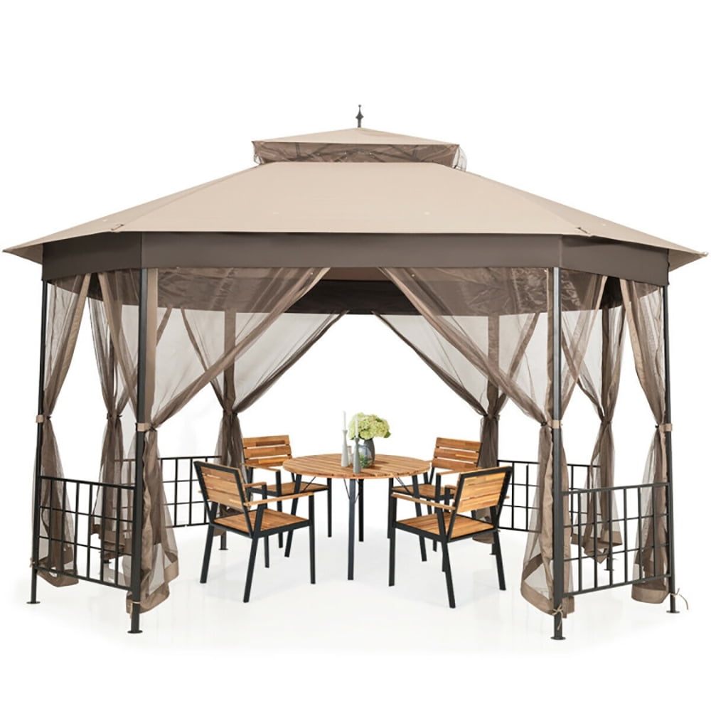 Aimee Lii 10' x 12' Octagonal Patio Gazebo, Backyard Canopy Gazebo, Brown