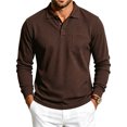 thumbnail image 2 of Casual Long Sleeve Polo Shirts For Men Solid Color Waffle Knit Chest Pocket Business Golf Tops, 2 of 4