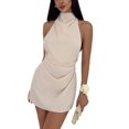thumbnail image 2 of Women's Ruched Halter Sleeveless Mini Dress Tie Backless Bodycon Evening Party Cocktail Dresses Color S, 2 of 10