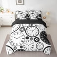 thumbnail image 2 of Manfei Cartoon Clock Twin Bedding Sets 7-Piece, White Black Geometric Stripes Bedding Comforter Set, Teen Kid Child Reversible Sheet Sets, Super Cozy Room Decor, 2 of 7